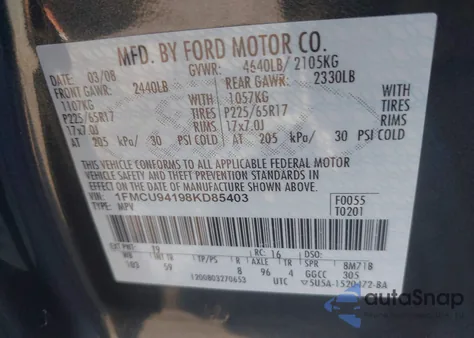 2008 Ford Escape Limited from USA, damaged, VIN 1FMCU94198KD85403